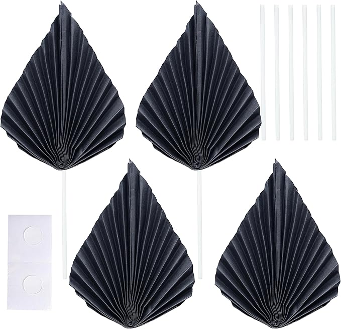 Gyufise 6Pcs Paper Palm Fan Cake Toppers Palm Spear Leaves Fan Cupcake Toppers - Image 3