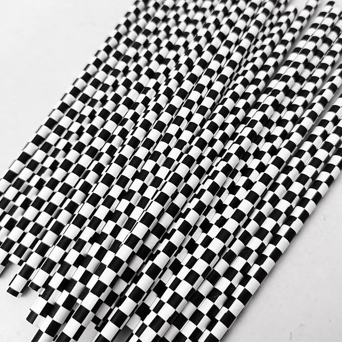 50 Pcs Checkered Flag Paper Straws Racing Car Straws Black and White Checkered - Image 5