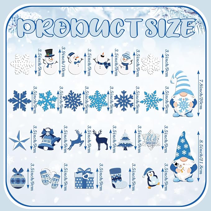 Xuhal 25 Pcs Christmas Magnets Decoration Winter Blue Gnome Snowman Snowflake - Image 2