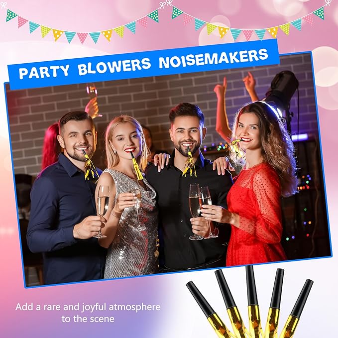 120 Pcs Glitter Bomb Noise Maker Gold Metallic Fringed Squawker Blowouts Silver - Image 4