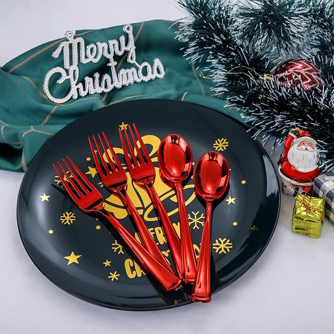 NOCCUR 180PCS Red Plastic Silverware Set - Image 4