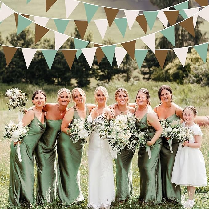 32Ft Sage Green Brown Party Decorations Retro Colored Triangle Flag Fabric - Image 5