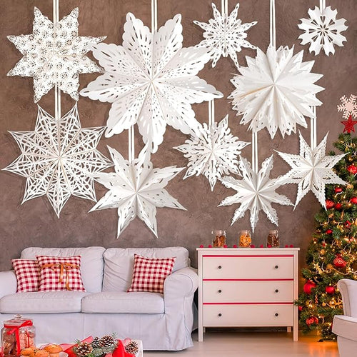 10 Pcs Christmas Paper Snowflake Lanterns, Large Christmas Paper Star Lanterns - Image 2