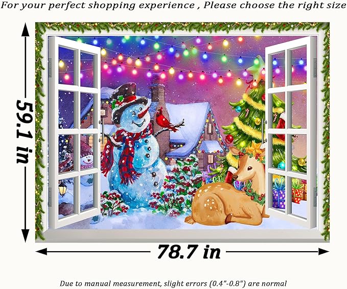 QGHOT Christmas Window Tapestry Wall Hanging, Christmas Backdrop Winter Window - Image 7