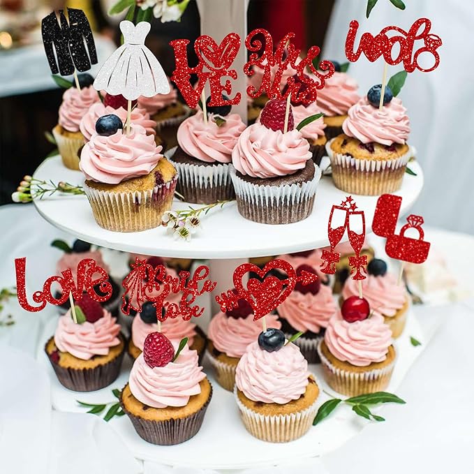 Ephlyn 30Pcs Bride to be Cupcake Toppers Glitter Wedding Cake Topper - Image 5