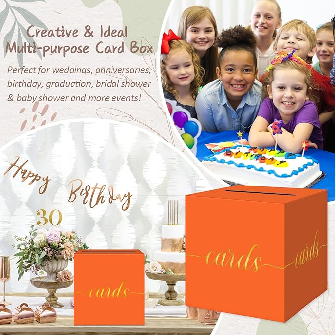 QIKSION Orange Graduation Card Box, Graduation, Wedding Reception, Baby Shower - Image 6