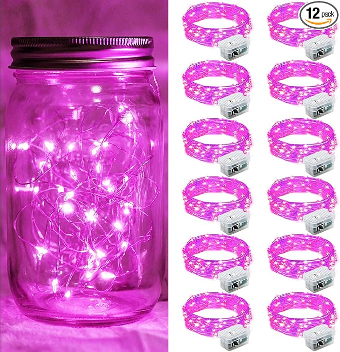 12 Pack Pink Fairy Lights 7Ft 20 LED Twinkle String Lights 3 Modes Battery by chzk