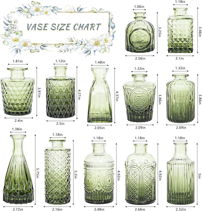12pcs Glass Bud Vase Set, Small Green Flower Vases - Image 2