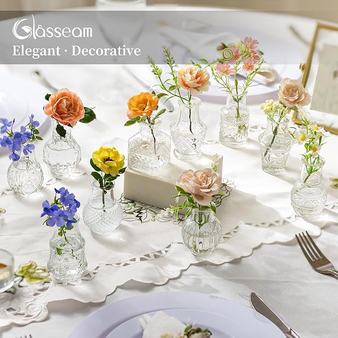 Glasseam Small Bud Vases for Centerpieces: 40PCS Mini Clear Glass Vase Set for - Image 5
