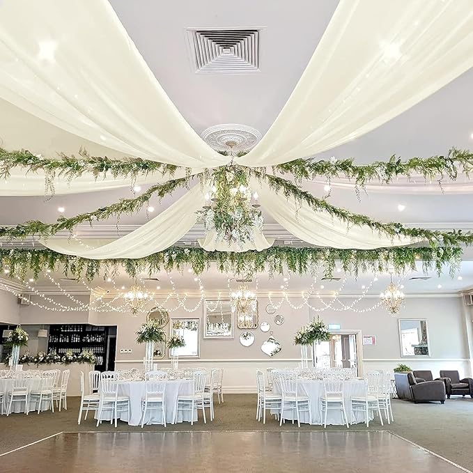 fani 6 Panels Ivory Wedding Ceiling Drapes 5ftx30ft Ceiling Drapes Chiffon - Image 8
