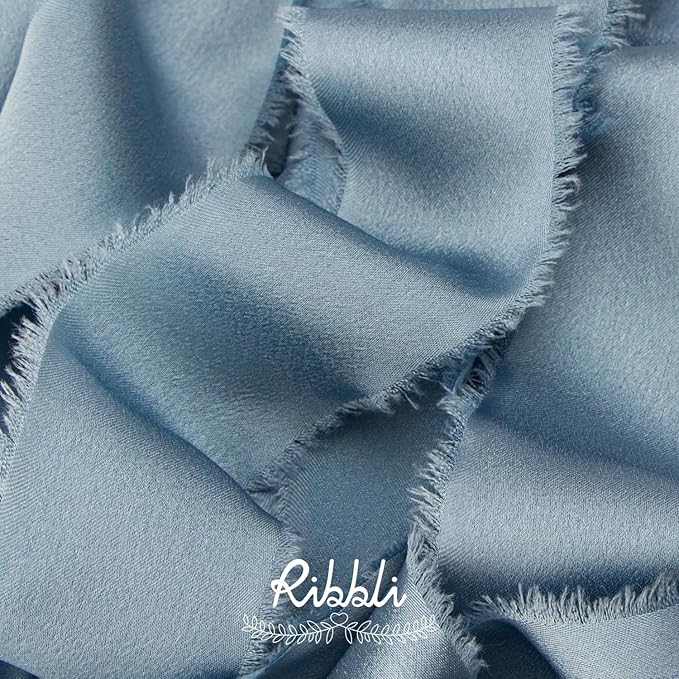 Ribbli Dusty Blue Silk Satin Ribbon 1.5 Inch x 12 Yard Handmade Frayed Chiffon - Image 2
