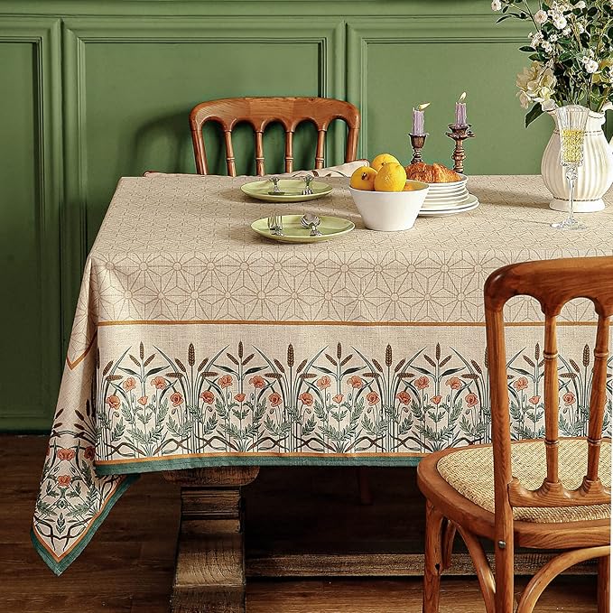 patdrea Designer French Light Brown Rectangle Table Cloth, Linen Floral Durable - Image 8