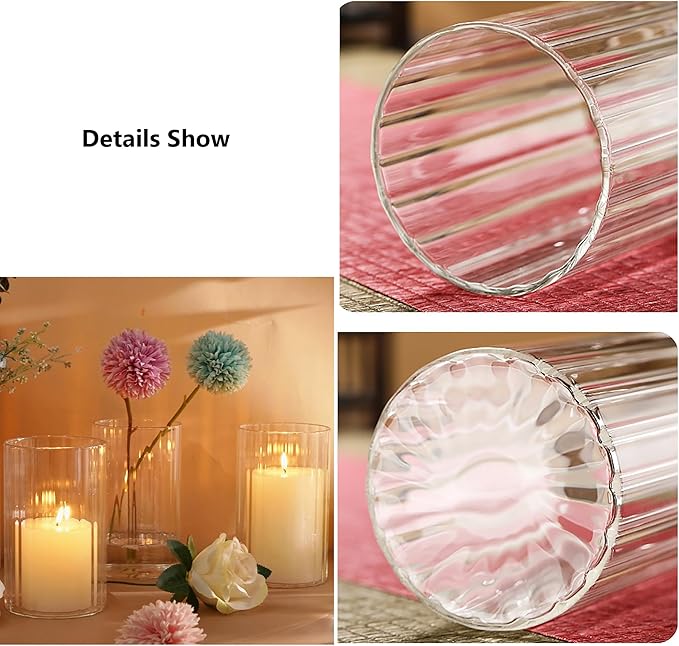 Glass Cylinder Vases Set of 6 Clear Ribbed Glass Vases - Image 4
