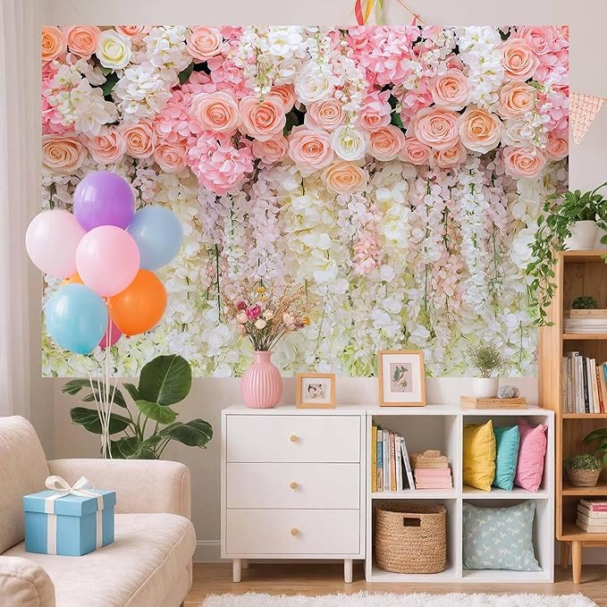 6x4ft Pink Rose Flower Wedding Photography Backdrop Spring Floral Photography - Image 3