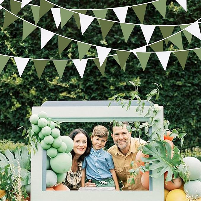 32Ft Olive Green Party Decorations Sage Green Triangle Flag Fabric Banner - Image 4