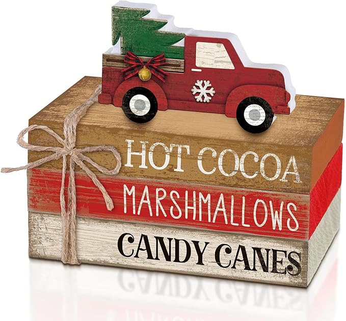 4 Pcs Christmas Table Decorations Red Truck Winter Tiered Tray Decorations by Anglechic