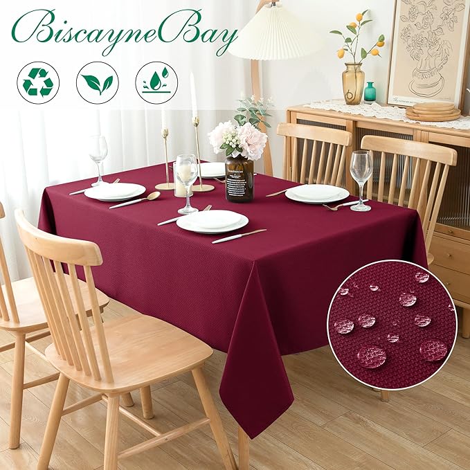 Biscaynebay Textured Fabric Christmas Rectangle Tablecloths 60x84 Inches - Image 2