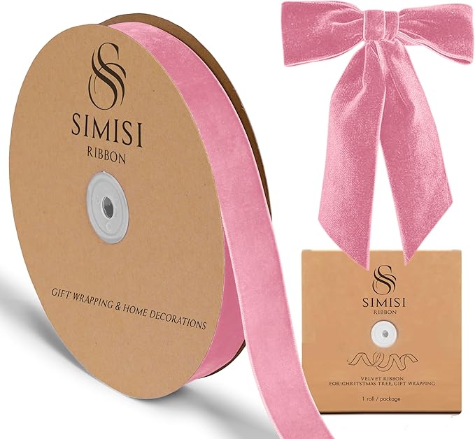 Pink Velvet Ribbon 1'' 25 Yards by SIMISIRIBBON