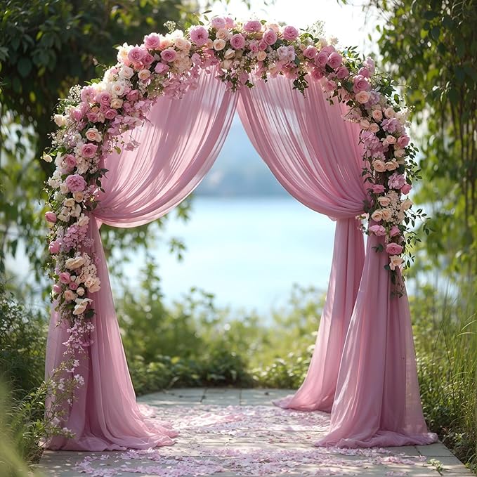 Wedding Arch Draping Fabric, 2 Panels 28" x 19Ft Dusty Rose Arch Drapes Sheer - Image 5