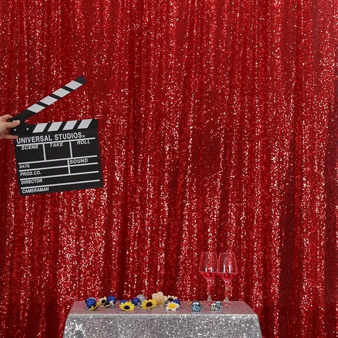 Poise3EHome Red Sequin Backdrop, 5FT x 7FT Sequin Photography Backdrop Curtain - Image 3