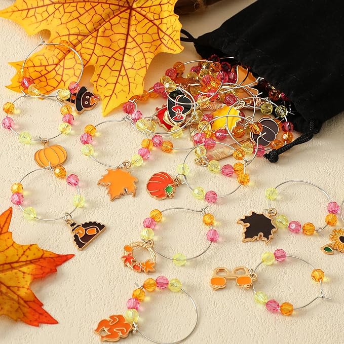 SANNIX Thanksgiving Wine Glass Charms, Hostess Gifts & Party Favors - Image 4