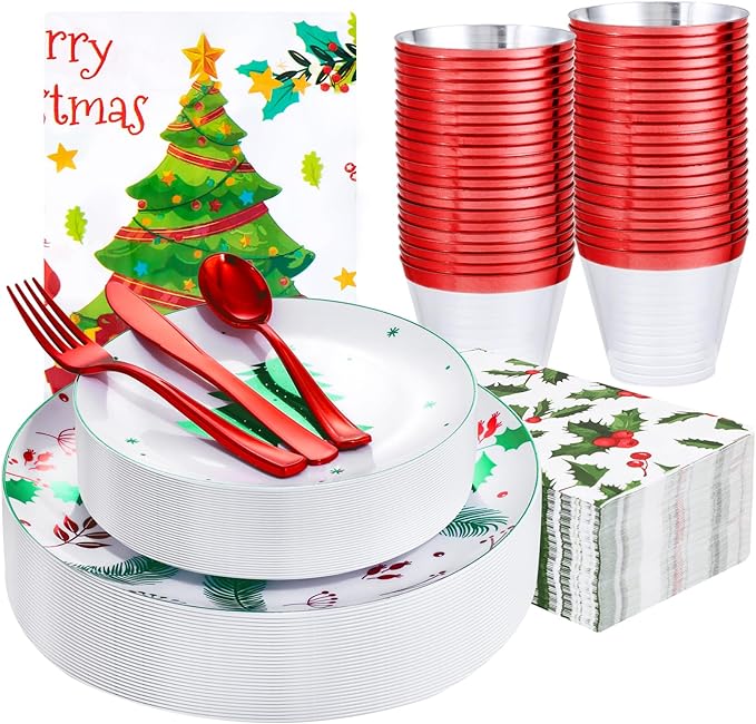 Festiva 176Pcs Christmas Plastic Plates Heavy Duty- Christmas disposable by Festiva