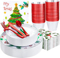 Festiva 176Pcs Christmas Plastic Plates Heavy Duty- Christmas disposable by Festiva