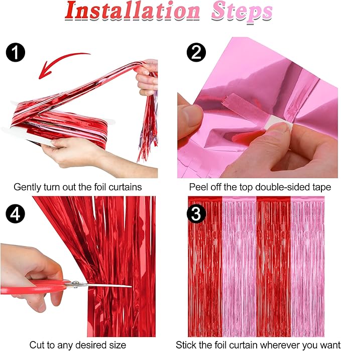 2 Pack Backdrop Curtains, 3.28 Feet x 7.05 Feet Red Pink Backdrop, Metallic - Image 3