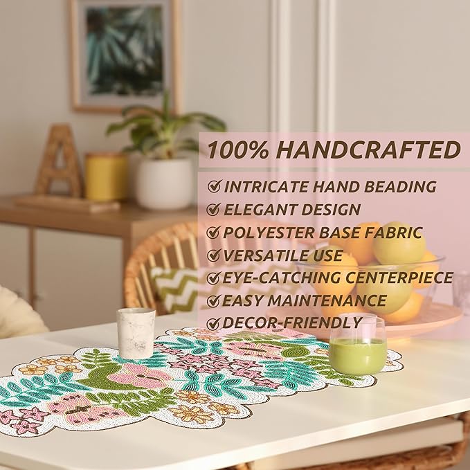 Handmade Beaded Table Runner -35 Inch Spring Floral Runner - Image 3