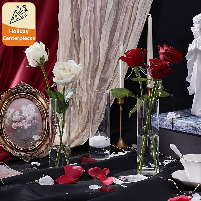 16Pcs Glass Cylinder Bud Vases for Centerpieces, 7.7 In Tall Clear Flower Vases - Image 9