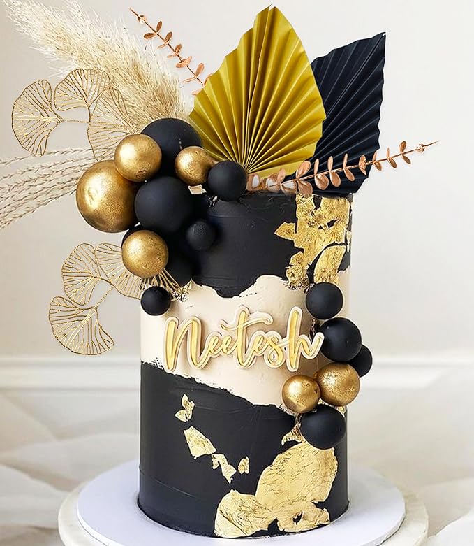 Boho Cake Topper Black Gold Ball Cake Top Man Cake Decorations Roar 1920s Cake - Image 4