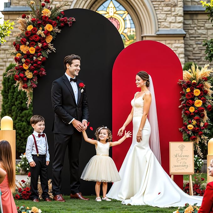 Red Black Arch Backdrop Cover for Wedding, Birthday Party Decor, Chiara - Image 2