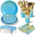 141 Pieces Sky Blue Gold Party Supplies, Party Dinnerware Sets Include Paper by Nkaiso