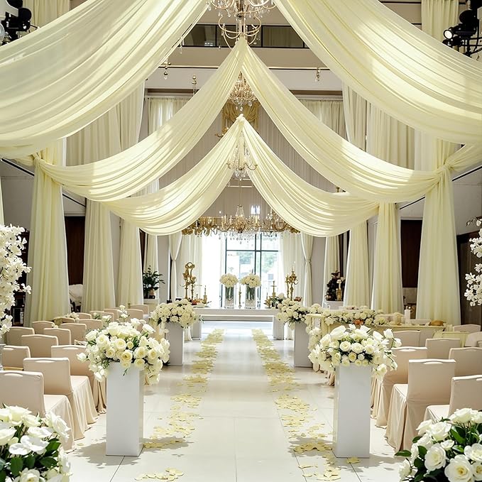 Wedding Arch Draping Fabric, 2 Panels 6 Yards Ivory Sheer Backdrop Curtain - Image 7