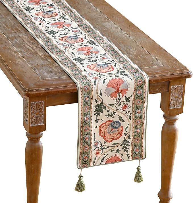 ISAENNE Designer Vintage Linen Extra Long Table Runner 118 Inches, Elegant by Isaennehomedecoration