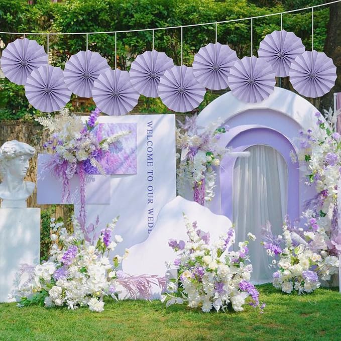 Purple Birthday Decorations, DIY Purple Paper Fans Hanging Decoration, Party - Image 5