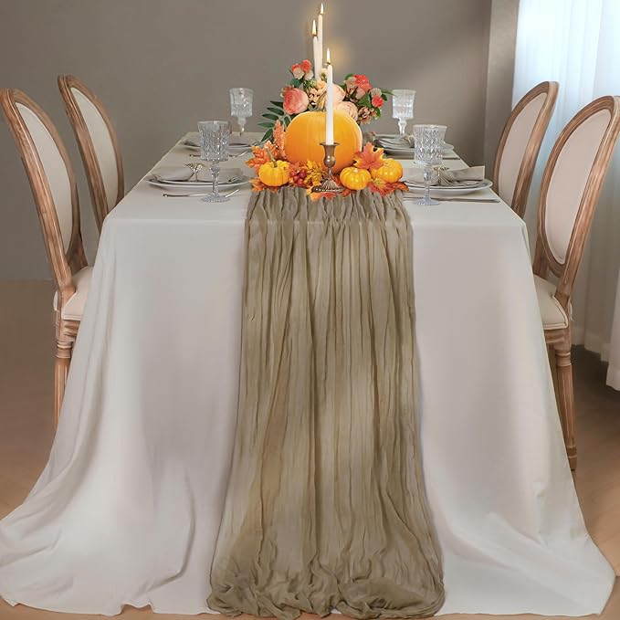 Snowkingdom 10 FT Nude Brown Cheesecloth Table Runner, 120 inch Long Cheese - Image 3