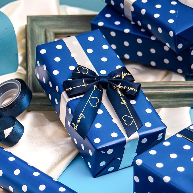 Flyhill Navy Blue Wrapping Paper, Reversible Gift Wrap Paper - Image 4