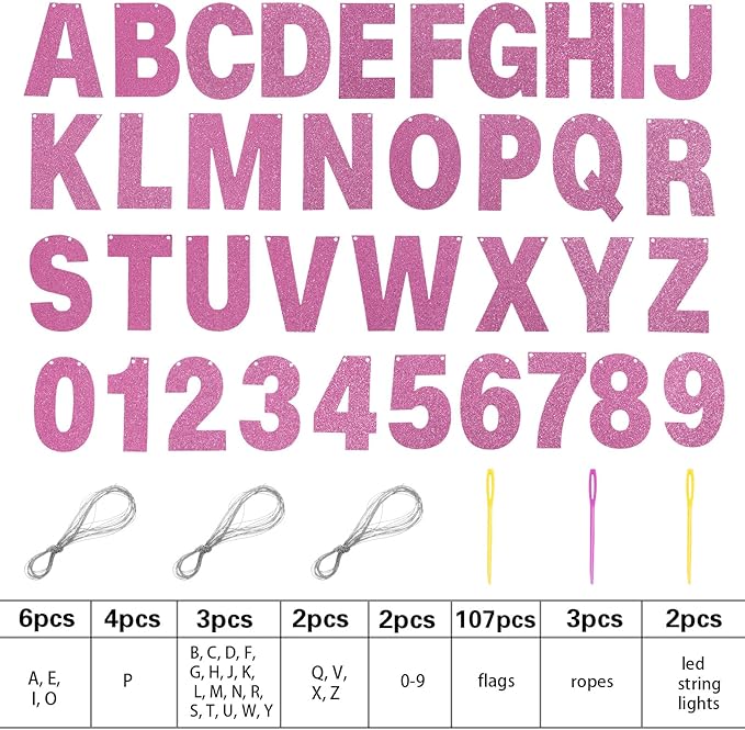 TaoBary 112 Pcs DIY Letter Kit Glitter Customizable Banner Letters Include 107 - Image 2