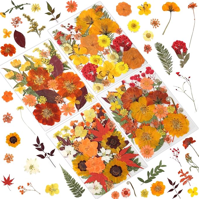 120 Pcs Dried Pressed Flowers for Crafts, Real Natural Flowers in Vibrant Yellow by LUXEEASE