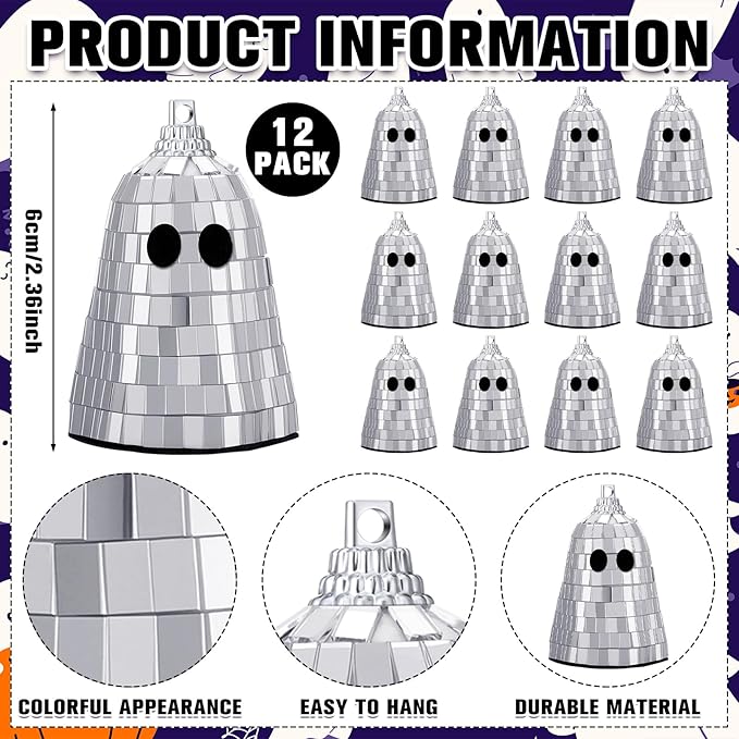 12 Pcs Halloween Disco Ghosts Decor Halloween Ornament Silver Mirror Disco - Image 3