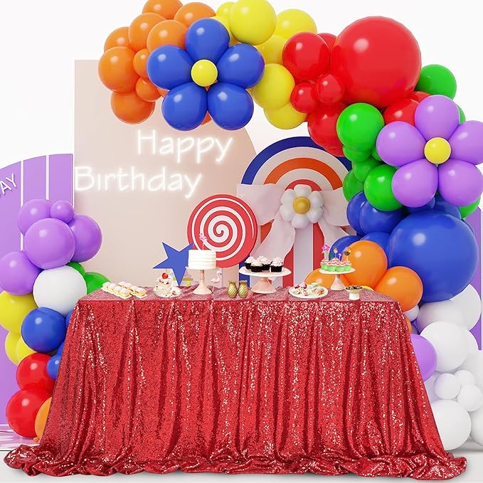 QueenDream Sequin Tablecloth 60x102 Inch Red Tablecloth Glitter Table Cloth - Image 3