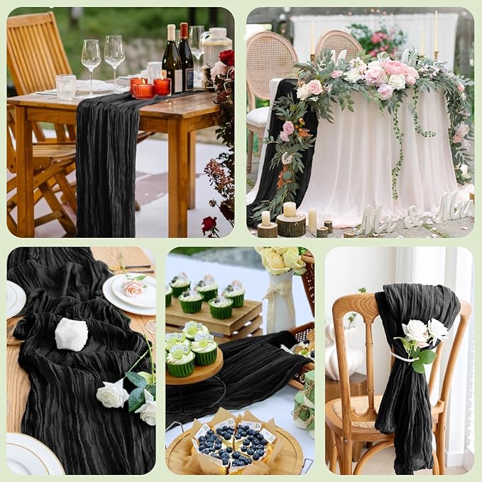 Asee'm 6pcs Cheesecloth Table Runner 120 Inches Long Black Boho Gauze Cheese - Image 7