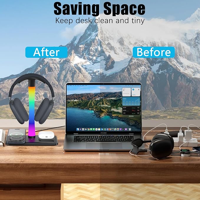 Headphone Stand with Wireless Charger, Gaming HeadsetStand with RGB Light Mode - Image 7