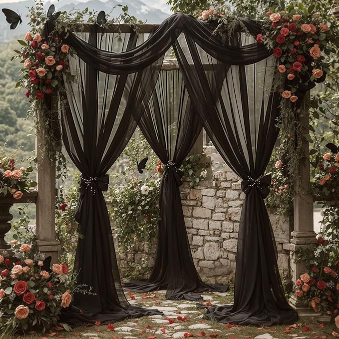 Wedding Arch Draping Fabric, 1 Panel 18FT Black Sheer Chiffon Curtain Drapes 6 - Image 7