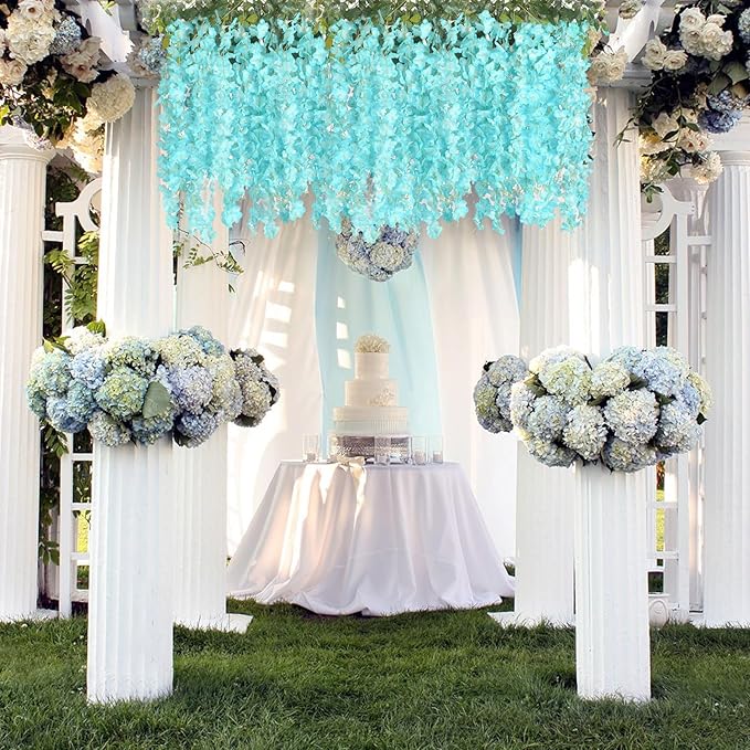 24 Pack Teal Wisteria Hanging Flowers, 3.4 Ft Fake Hanging Flowers, Artificial - Image 6
