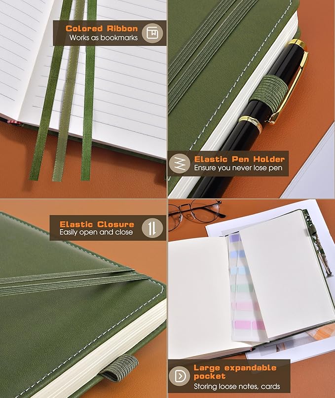 Lined Journal Notebook for Women Men, 256 Numbered Pages Hardcover Leather - Image 5