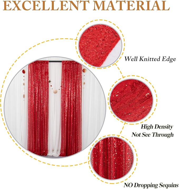 ShinyBeauty Sequin Backdrops 4 Pieces Red Sequin Curtains - Image 3