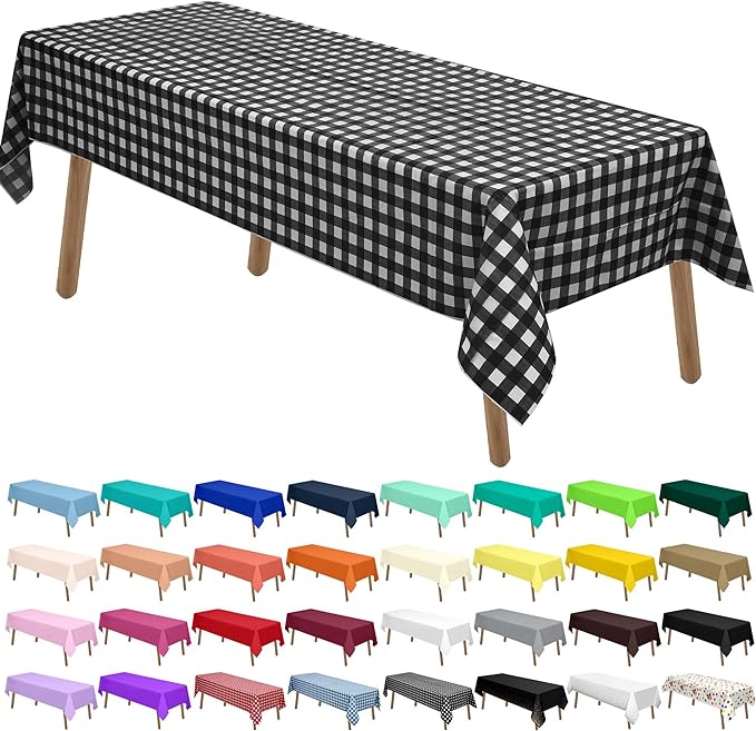 Black & White Gingham Checkered Plastic Tablecloths 2 Pack Disposable Table by PartyUlyja