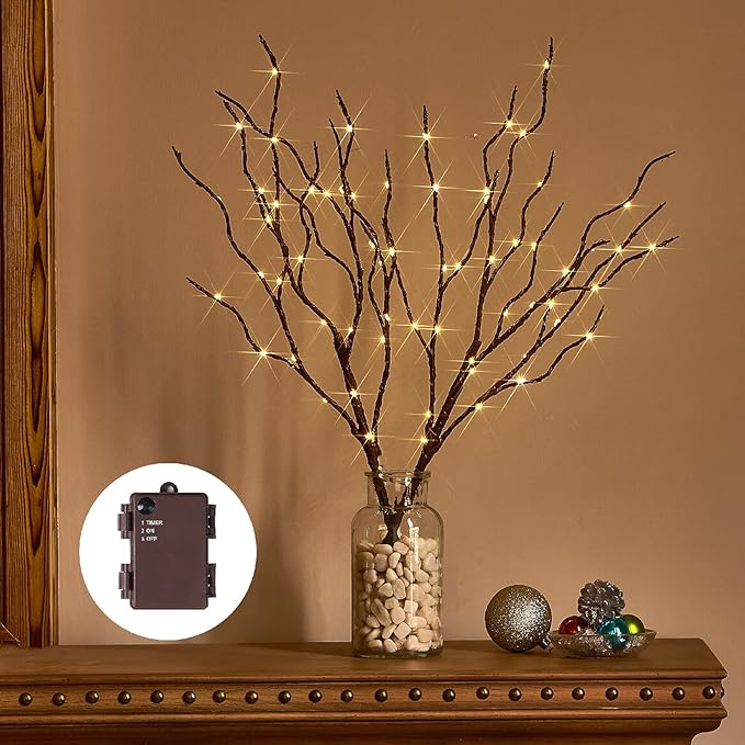 Birchlitland Lighted Brown Branches 18IN 70L Warm White Fairy Lights, LED by Birchlitland